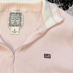 Vintage Ralph Lauren Blush Pink Varsity Stripe Pullover Sweater Polo Flag